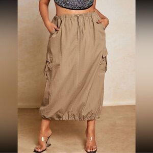 Plus Drawstring Waist Flap Pocket Side Cargo Skirt